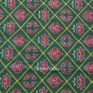 Green Laxmi Pada & Shankha Theme Sambalpuri  Cotton Fabrics
