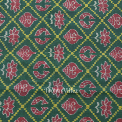Green Laxmi Pada & Shankha Theme Sambalpuri  Cotton Fabrics