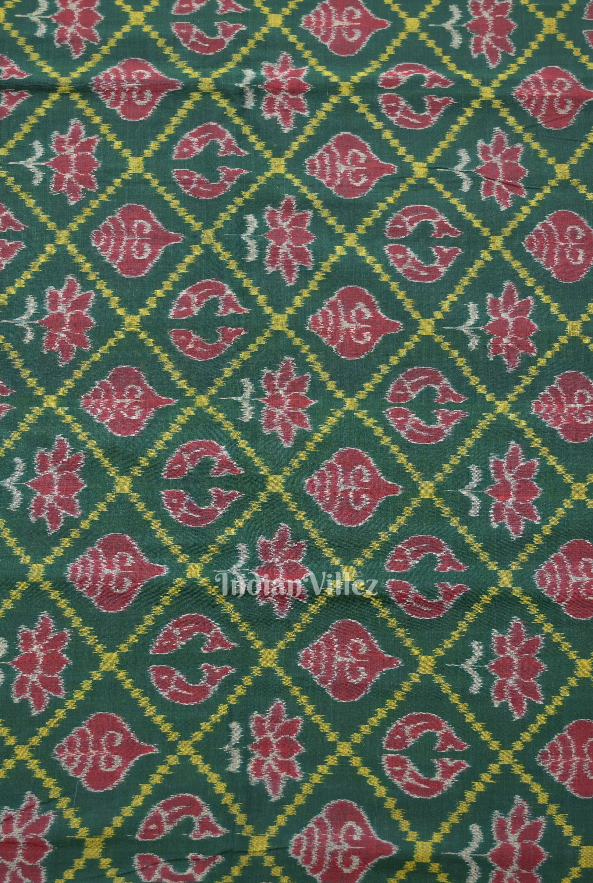 Green Laxmi Pada & Shankha Theme Sambalpuri  Cotton Fabrics