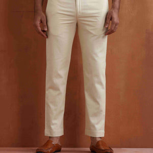 trueBrowns Men's Off White Cotton Twill Pants