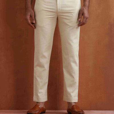 trueBrowns Men's Off White Cotton Twill Pants