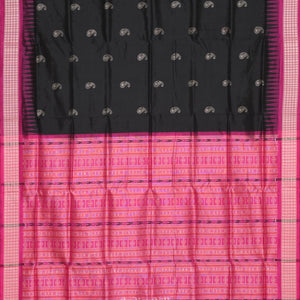 Dark Black Rani Pink Mango with Butta Design Bomkai Sambalpuri Silk Saree