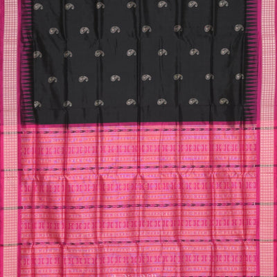 Dark Black Rani Pink Mango with Butta Design Bomkai Sambalpuri Silk Saree