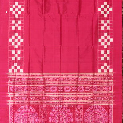 Rani Pink White Odisha Ikat Border Pasapali Sambalpuri Silk Saree