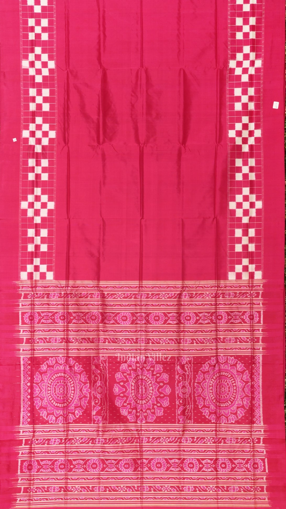 Rani Pink White Odisha Ikat Border Pasapali Sambalpuri Silk Saree