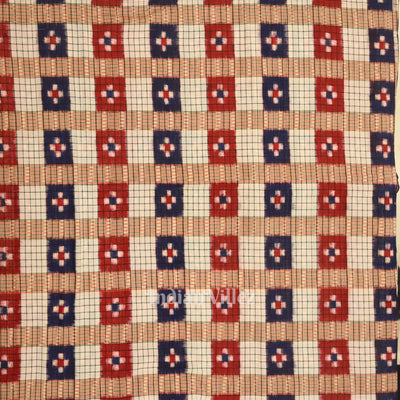 White Multi Color Check Sambalpuri Pasapali Cotton Fabric