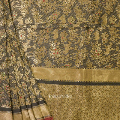 Exclusive Black Golden Shikargah Tissue Banarasi Katan Saree