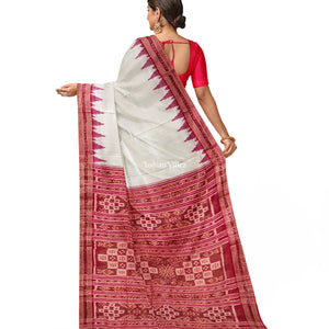 White Odisha Ikat Khandua Silk Saree