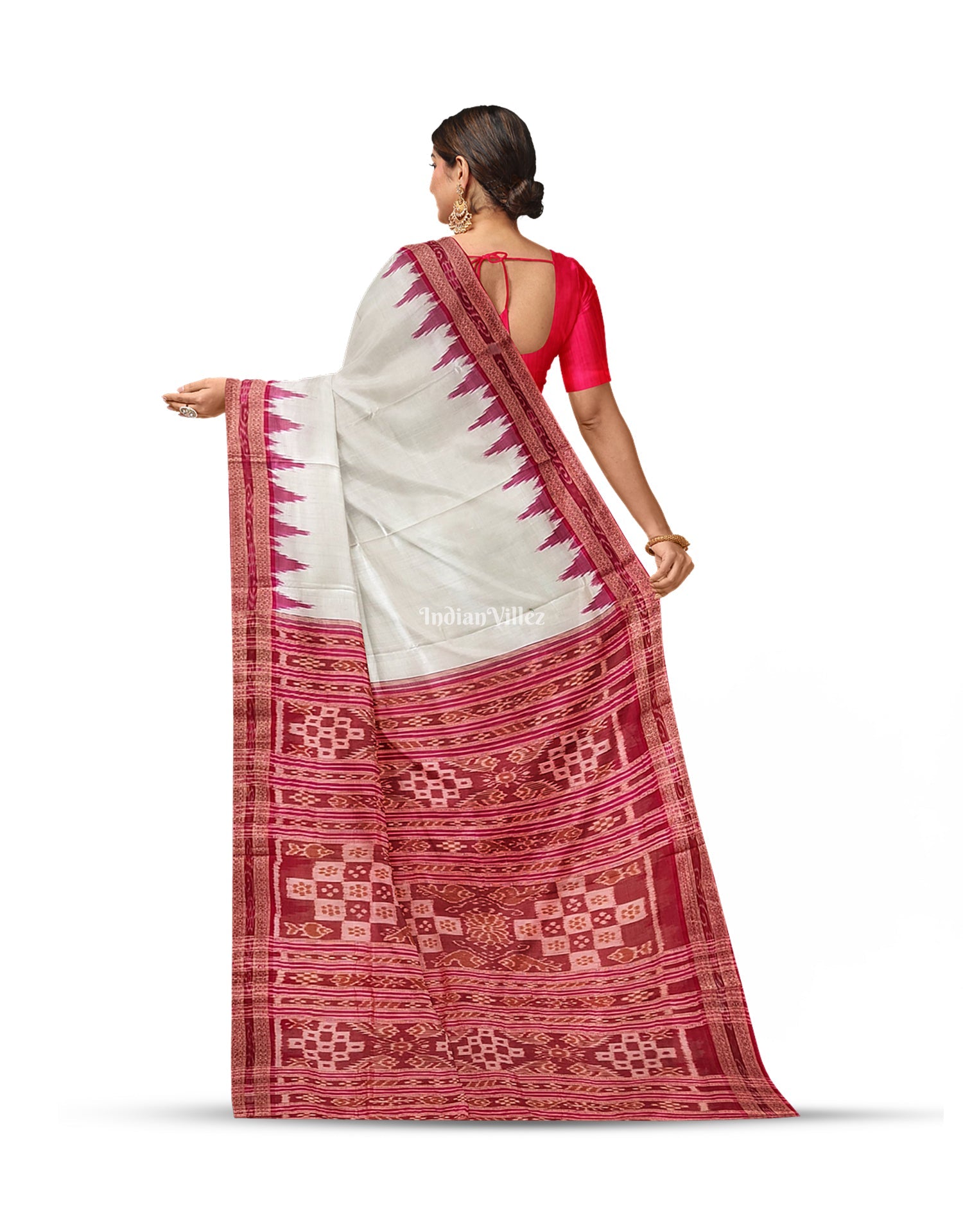 White Odisha Ikat Khandua Silk Saree
