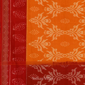 Mustard Yellow with Red Theme Odisha  Sambalpuri Pure Cotton Saree
