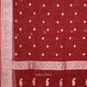 Maroon Red Pure Khaddi Chiffon Banarasi Saree