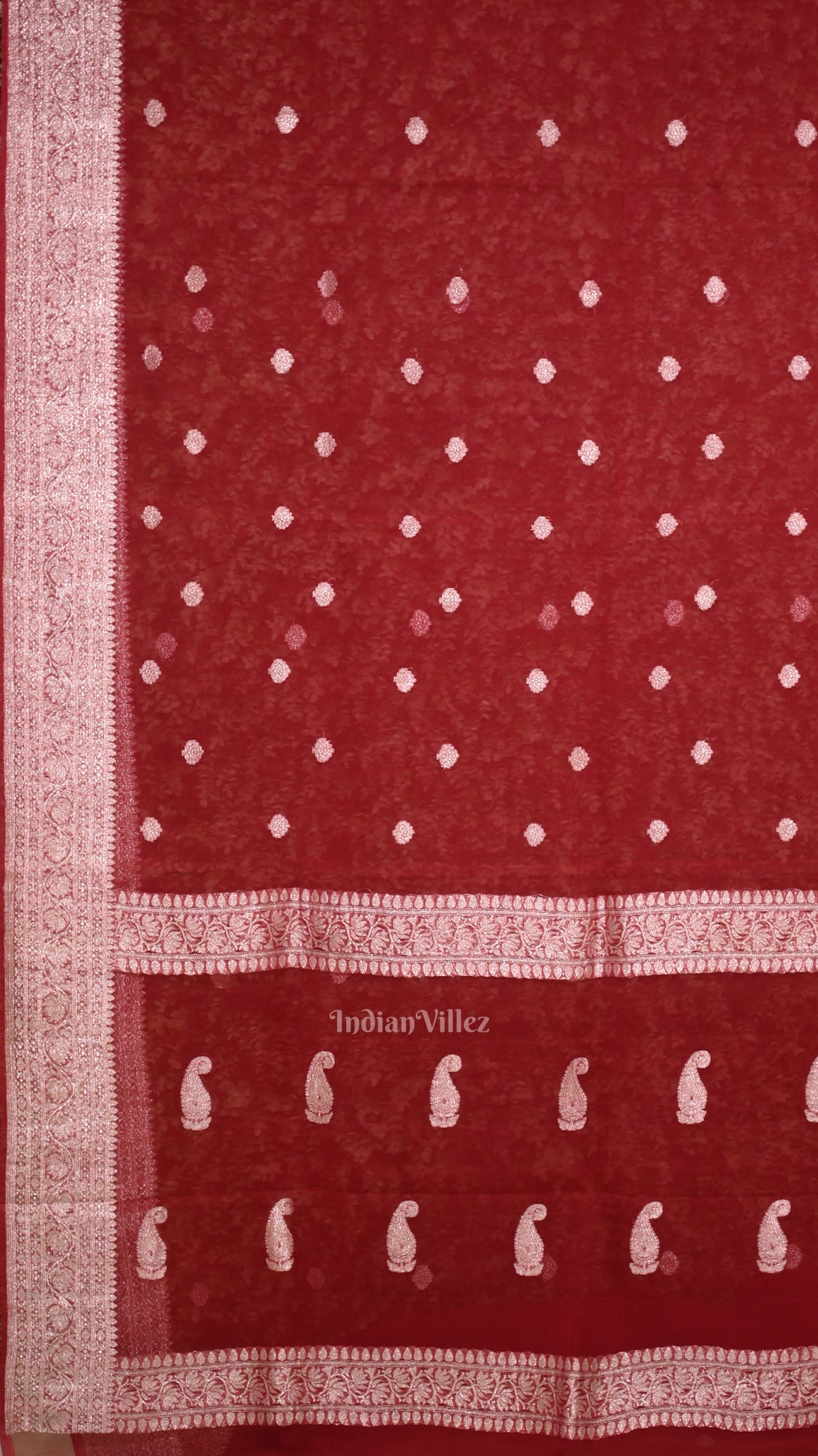 Maroon Red Pure Khaddi Chiffon Banarasi Saree