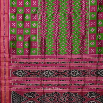 Green Pink Pasapali Odisha Ikat Khandua Silk Saree