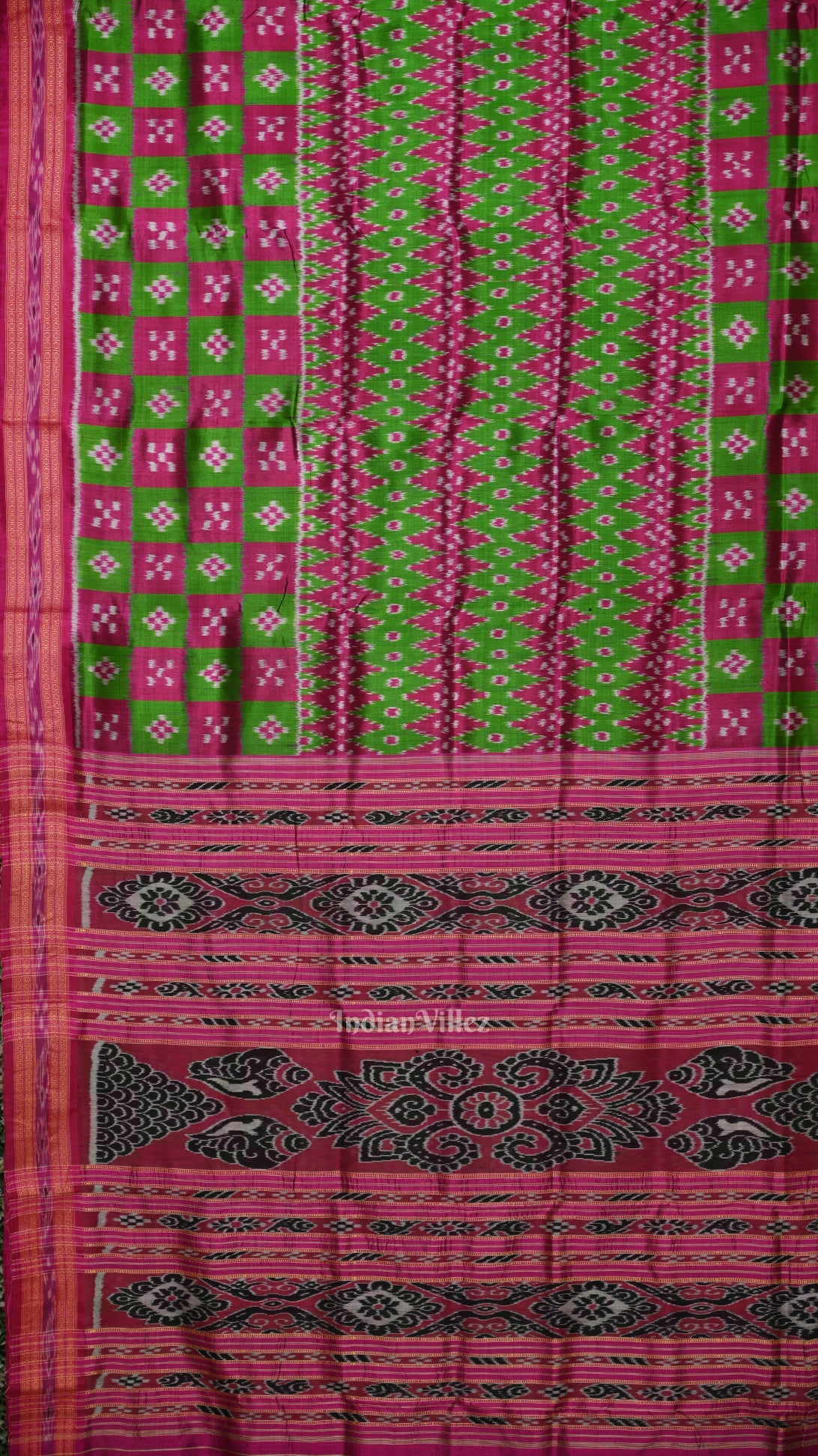 Green Pink Pasapali Odisha Ikat Khandua Silk Saree