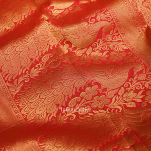 Hot Red pure authentic Kanjivaram Silk Saree with  Zari Brocade