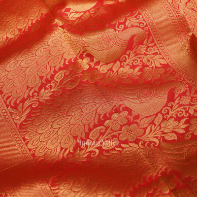 Hot Red pure authentic Kanjivaram Silk Saree with  Zari Brocade