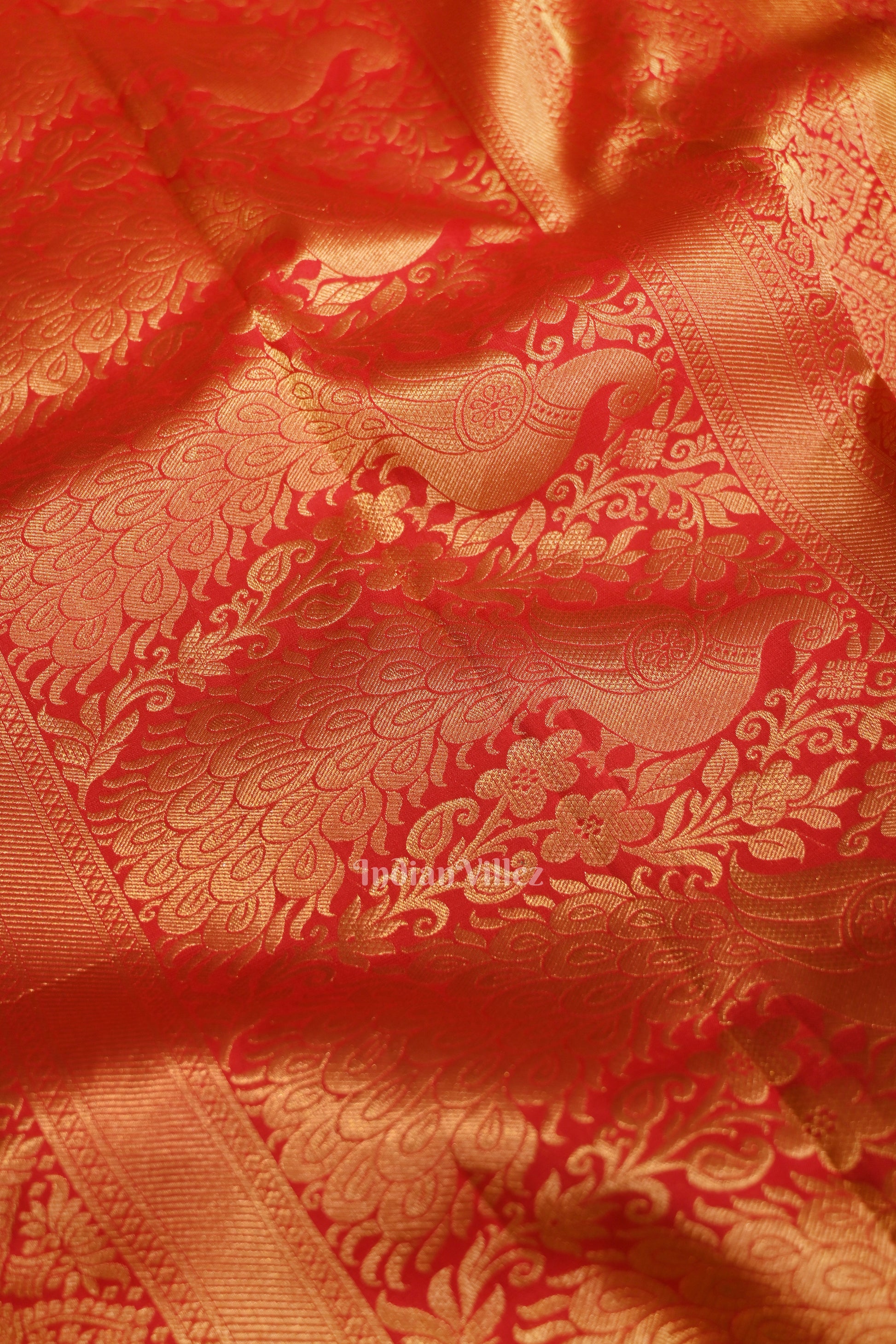 Hot Red pure authentic Kanjivaram Silk Saree with  Zari Brocade