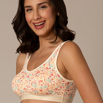 Easy Slip-On Non-Padded Non-Wired Cotton Bra - Daisy Print