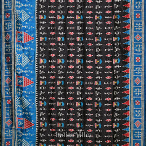 Copper Sulphate Black Tribal Theme Odisha Khandua Silk Saree