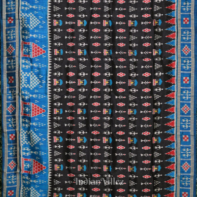 Copper Sulphate Black Tribal Theme Odisha Khandua Silk Saree