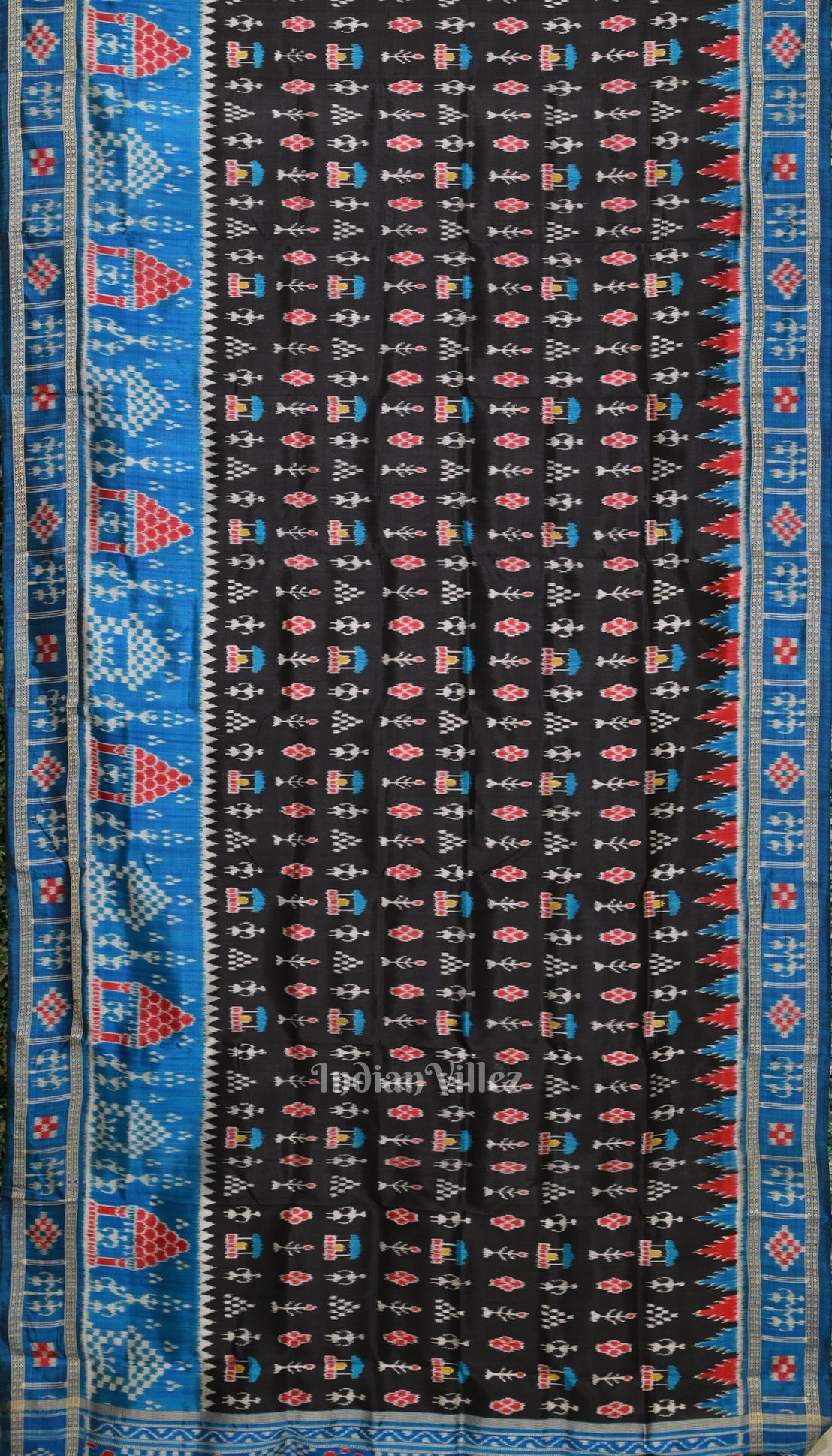 Copper Sulphate Black Tribal Theme Odisha Khandua Silk Saree