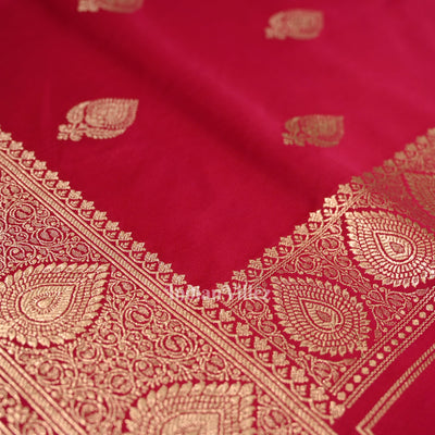Bridal Ruby Pink Soft Pure Mashru Satin Silk Banarasi Saree