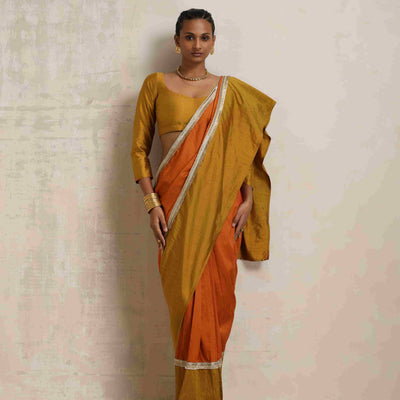trueBrowns Orange Silk Ready To Wear Saree