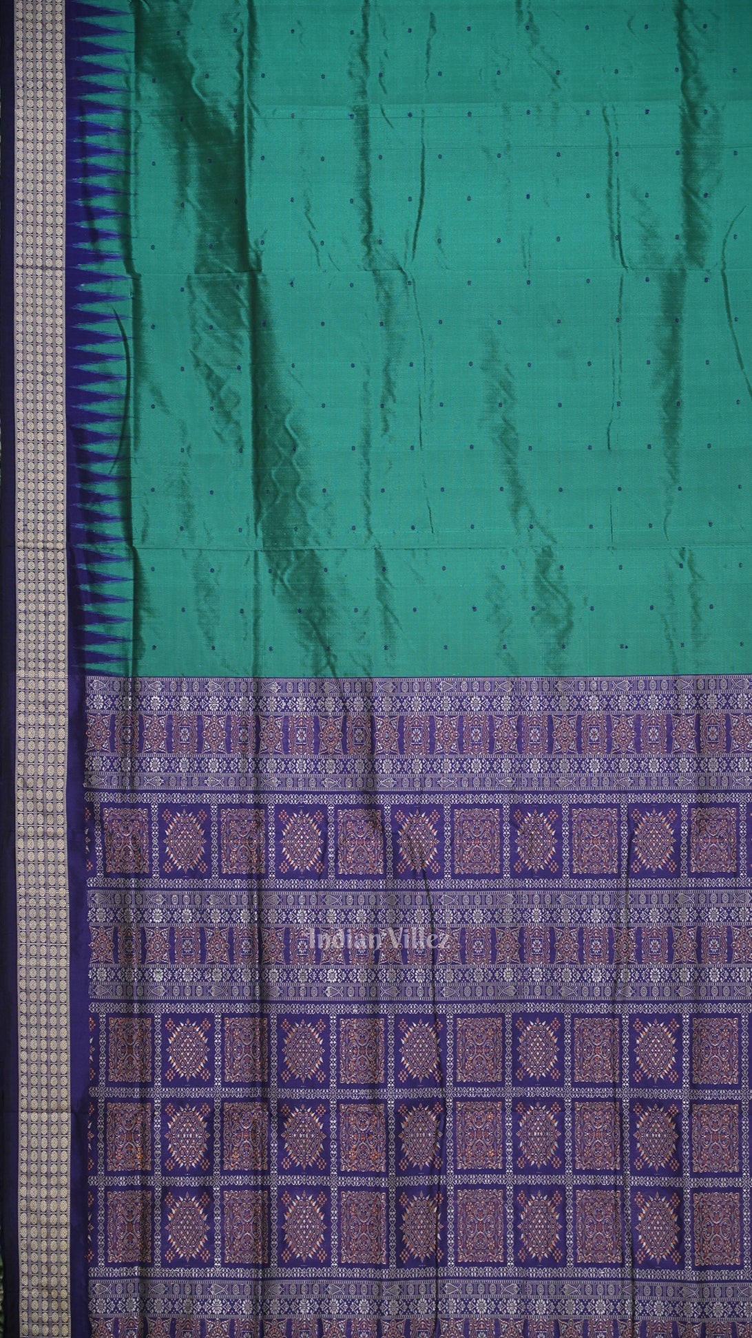 Green Blue Buti Bomkai Sambalpuri Silk Saree
