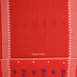 Blue Red Tribal Design Sambalpuri Cotton Dress set with Dupatta