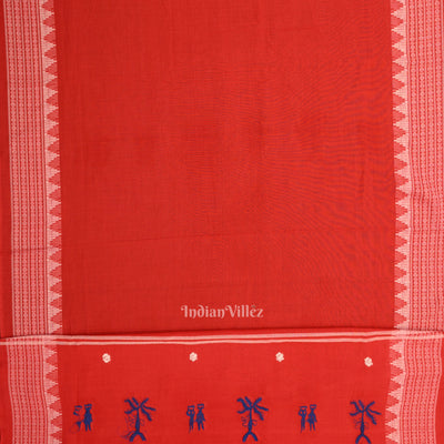 Blue Red Tribal Design Sambalpuri Cotton Dress set with Dupatta