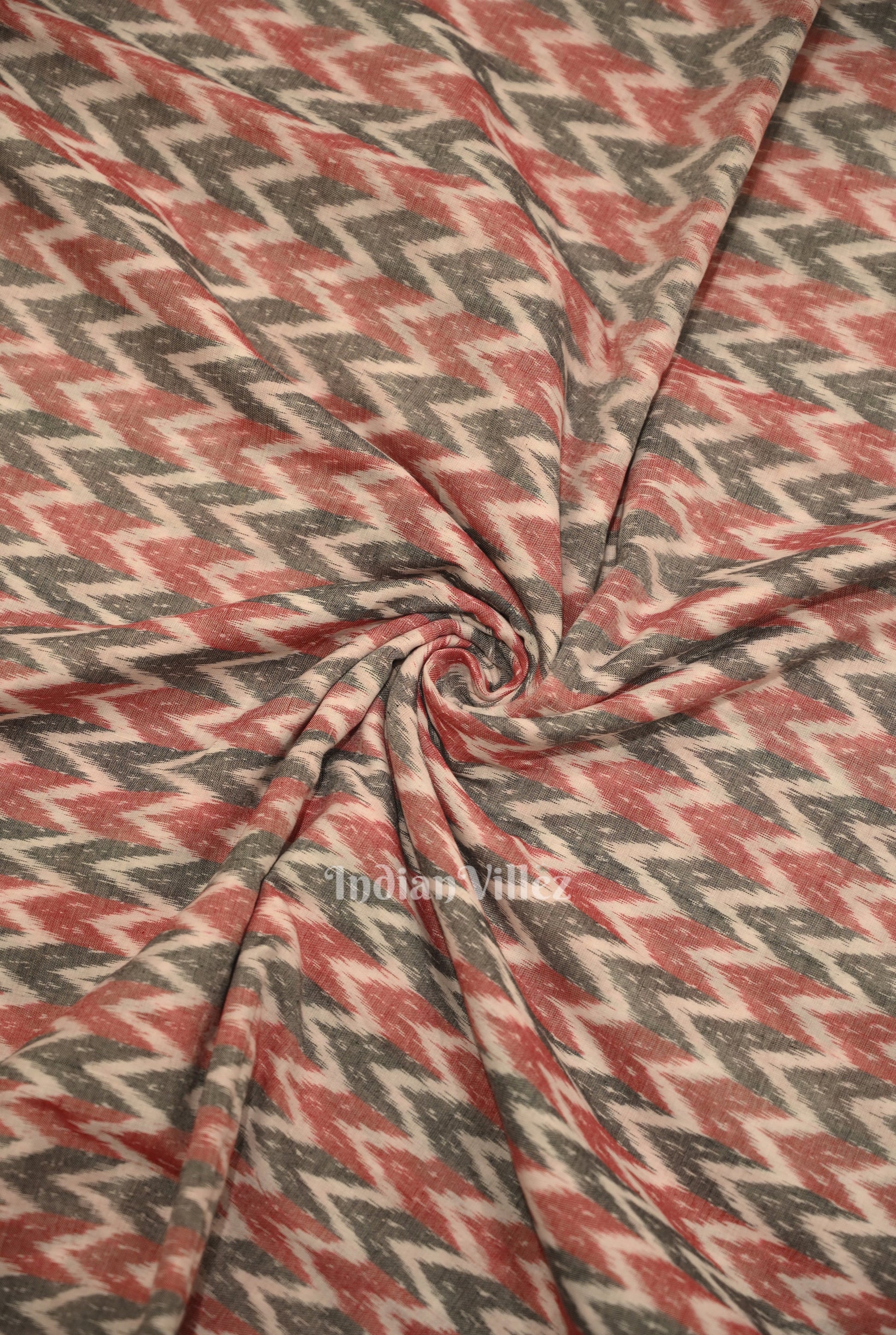 White Red Odisha Ikat Cotton Fabric