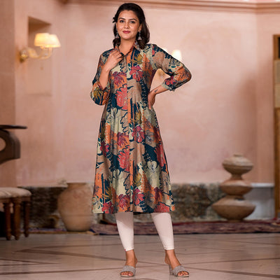 green-floral-printed-chanderi-silk-a-line-dress