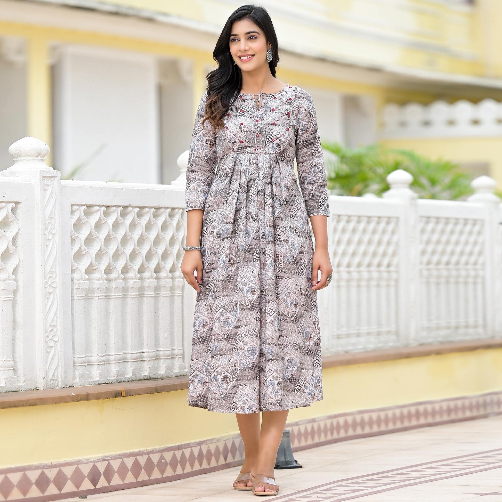 grey-floral-printed-pure-cotton-a-line-dress