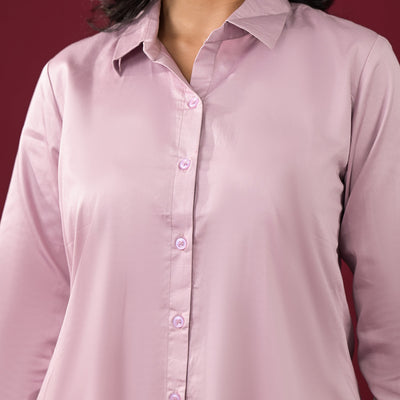 Lavender Solid Satin High-Low Shirt