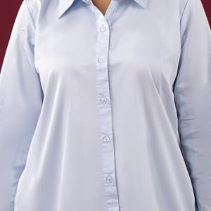 Light Blue Solid Satin High-Low Shirt