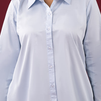 Light Blue Solid Satin High-Low Shirt