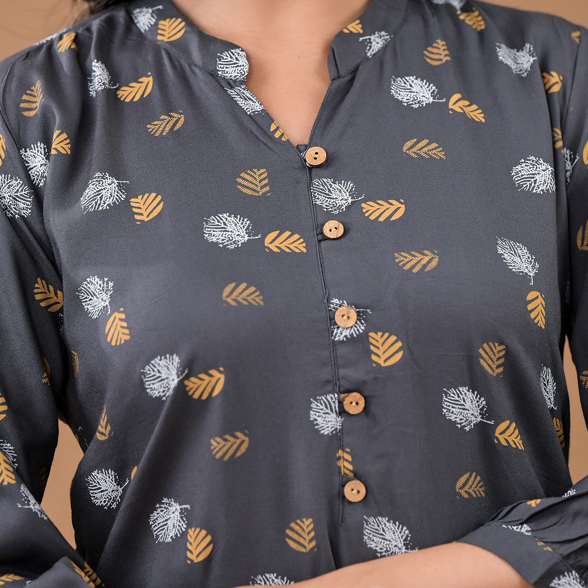 Grey Printed Rayon Top