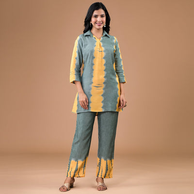 Bottle Green Tie Dye Printed Muslin Co-Ord Set