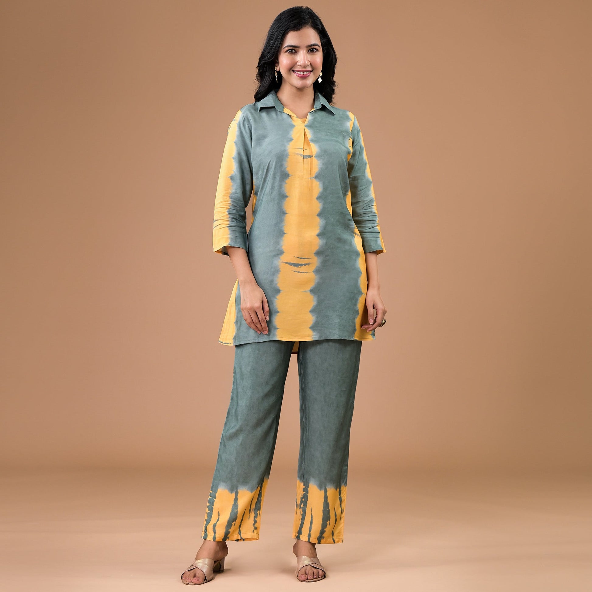 Bottle Green Tie Dye Printed Muslin Co-Ord Set