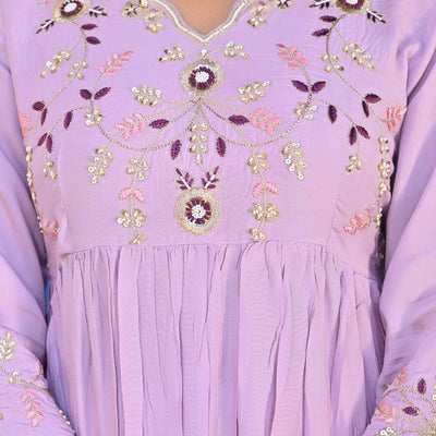Lavender Floral Embroidered Muslin Anarkali Salwar Suit