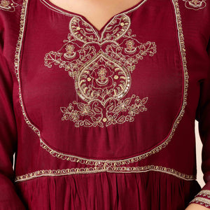 Maroon Sequins Embroidered Cotton Silk Anarkali Salwar Suit