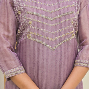 Lavender Embroidered Handwork Crush Chanderi Salwar Suit