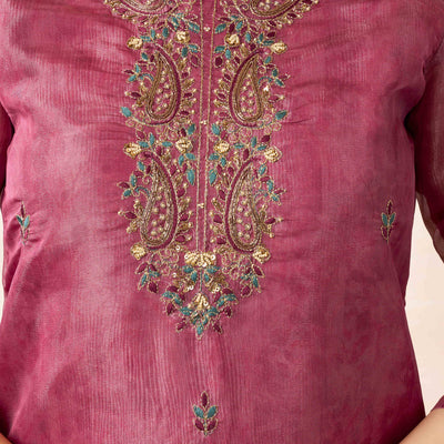 Mauve Sequins Embroidered Shimmer Straight Salwar Suit