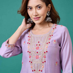 Lavender Handwork Embroidered Viscose Straight Salwar Suit
