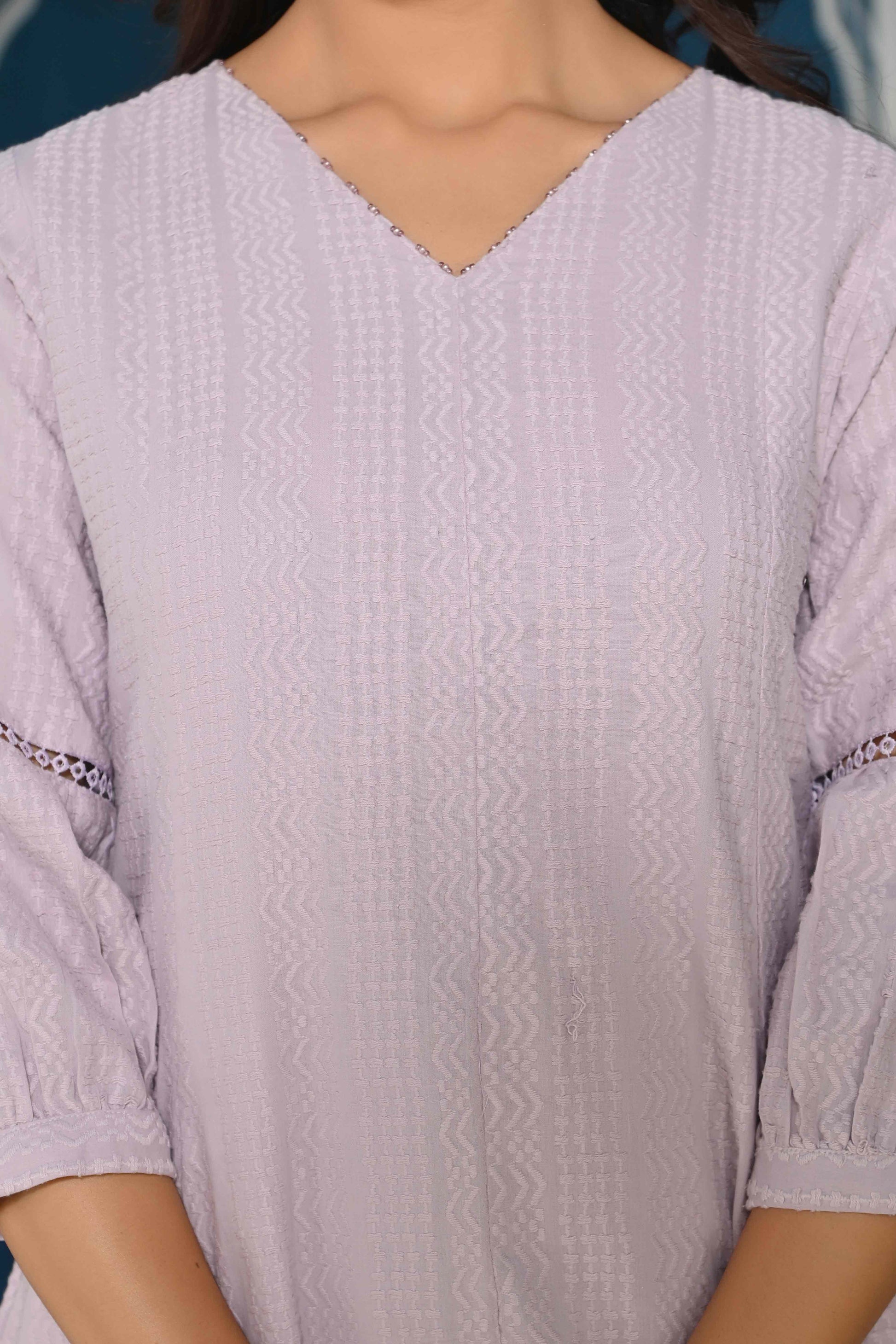 Lavender Dobby Work Pure Cotton Co-Ord Set