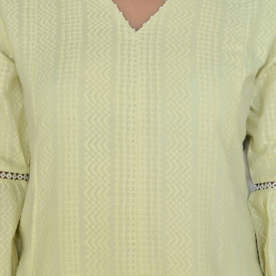 Lemon Yellow Dobby Work Pure Cotton Co-Ord Set