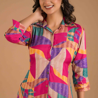 Multicolor Abstract Printed Muslin Co-Ord Set