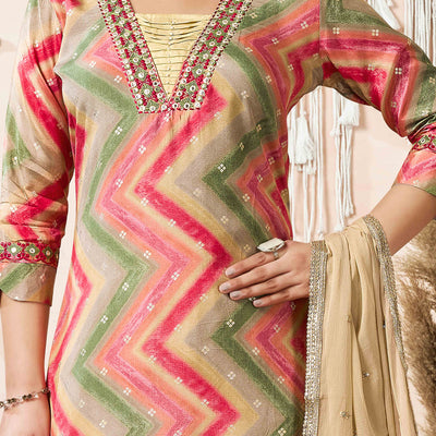 Dark Peach Embroidery With Printed Muslin straight Salwar Suit