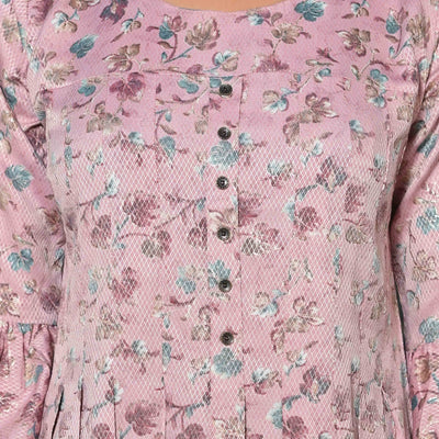 Light Purple Floral Foil Printed Rayon A-Line Top
