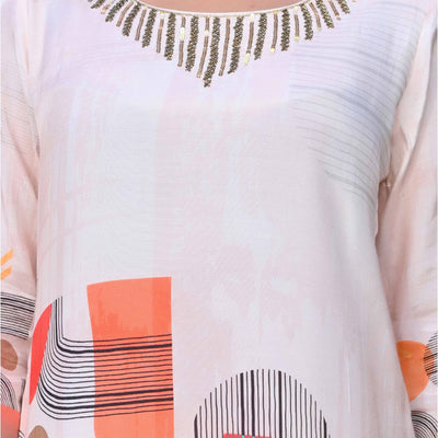 Cream Geometric Printed Muslin Straight Salwar Suit